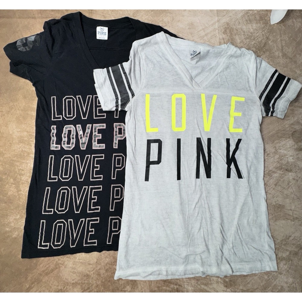Lot Of 2 ~ Victorias Secret Pink ~ Womens Top Shirt V-Neck, Size Medium